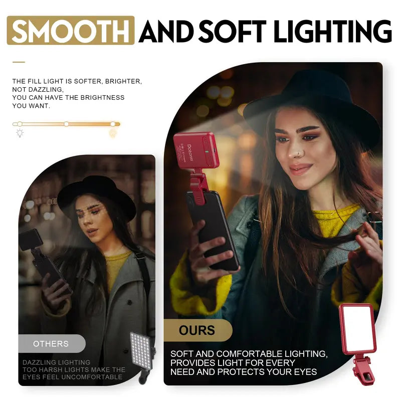 Datarm Portable Front & Back Phone Clip Selfie Light, 1 Set 3000Mah USB Rechargeable Professional Lighting,Camera Fill Light, Adjustable & Portable 3 Light Mode LED Clip on Light for Tripod, Cellphone, Camera, Tablet, Laptop, Photography Accessories