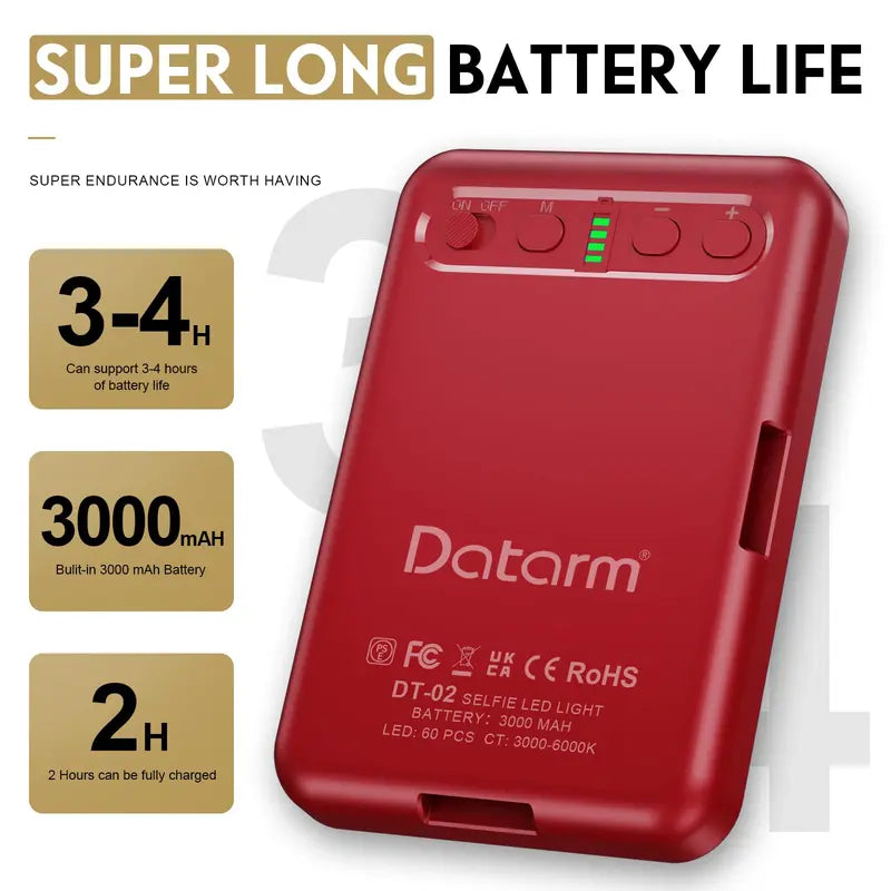 Datarm Portable Front & Back Phone Clip Selfie Light, 1 Set 3000Mah USB Rechargeable Professional Lighting,Camera Fill Light, Adjustable & Portable 3 Light Mode LED Clip on Light for Tripod, Cellphone, Camera, Tablet, Laptop, Photography Accessories